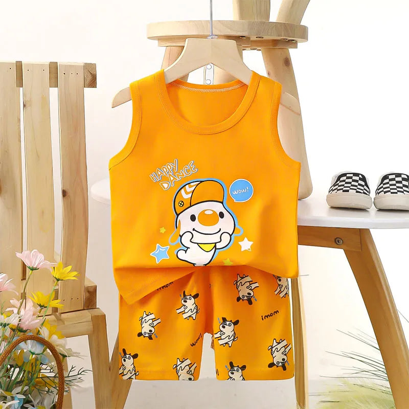 Boys Vest Set Summer Cotton New Clothes Children's Sleeveless Cartoon Wool Comfort Set Class A Thin Two-piece Set for 6-9months-Dollar Bargains Online Shopping Australia