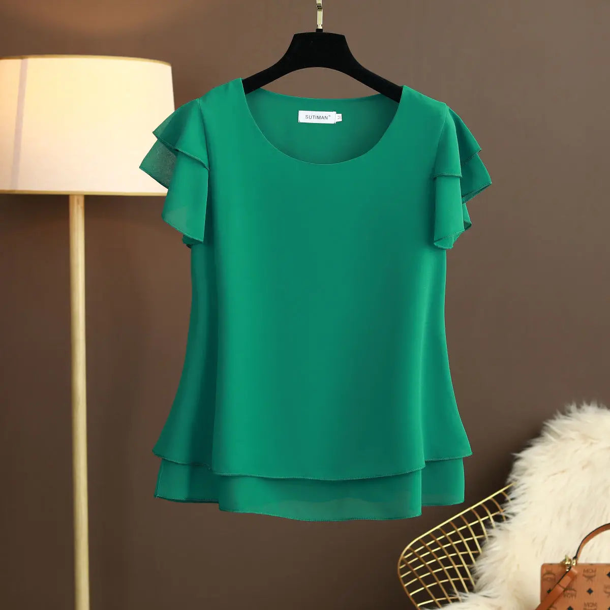 Women Blouse Loose O-Neck Chiffon Shirt Female Short Sleeve Oversized Shirts-Dollar Bargains Online Shopping Australia