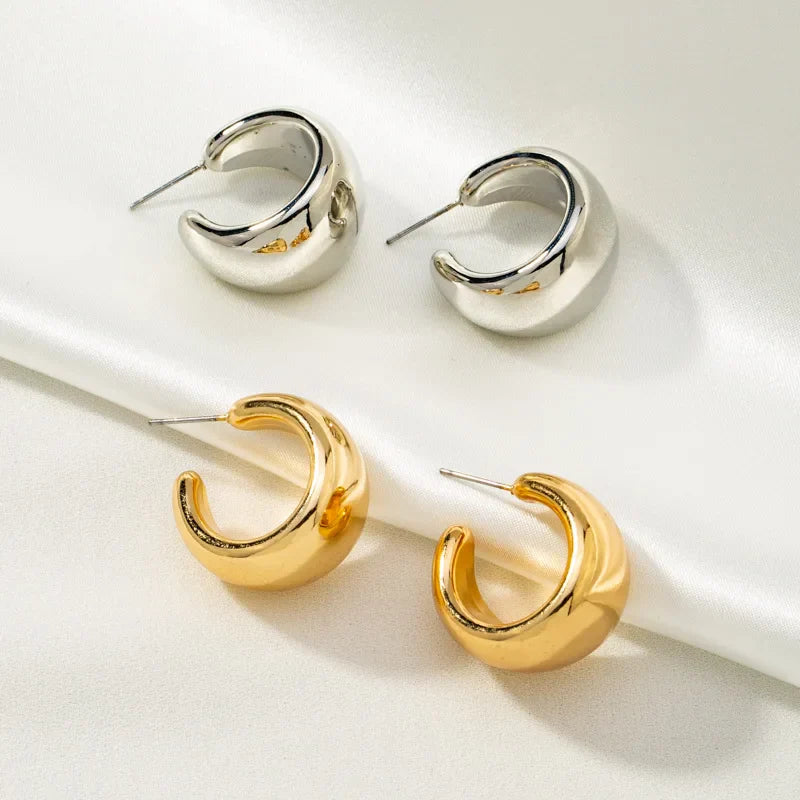 Round Chunky Earrings for Women Lightweight Smooth Metal Open Thick Hoops-Dollar Bargains Online Shopping Australia