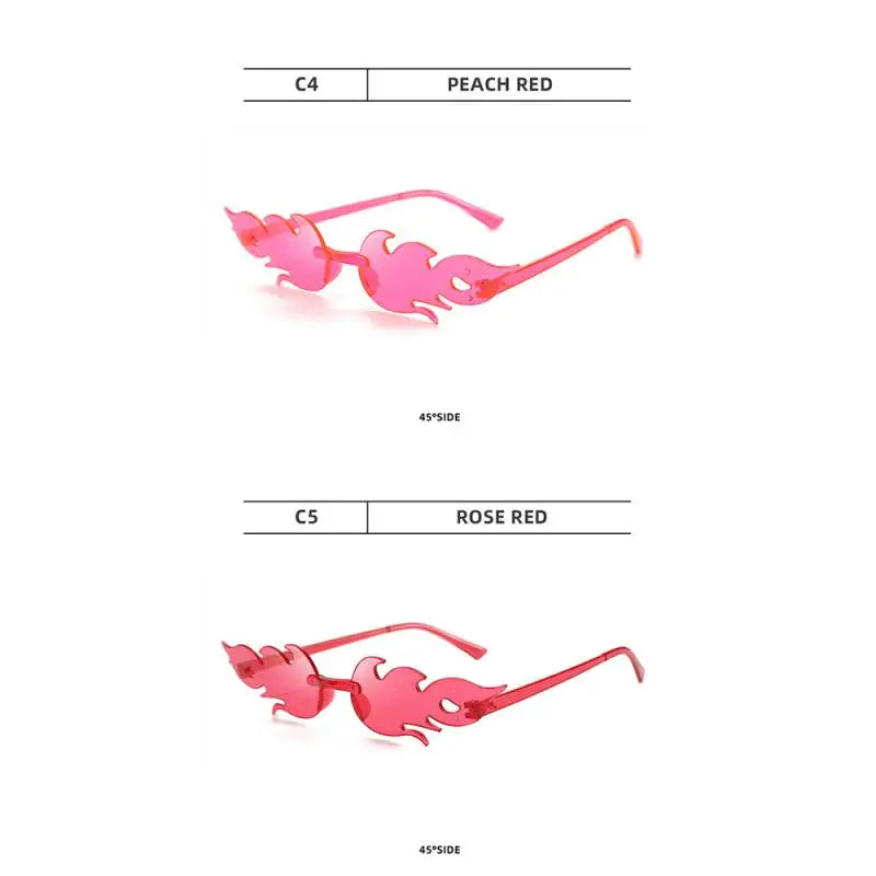 Trendy Fire Flame Sunglasses Wave Rimless Narrow Retro UV400 Streetwear Vintage Outdoor Cycling Eye glasses Party Accessories