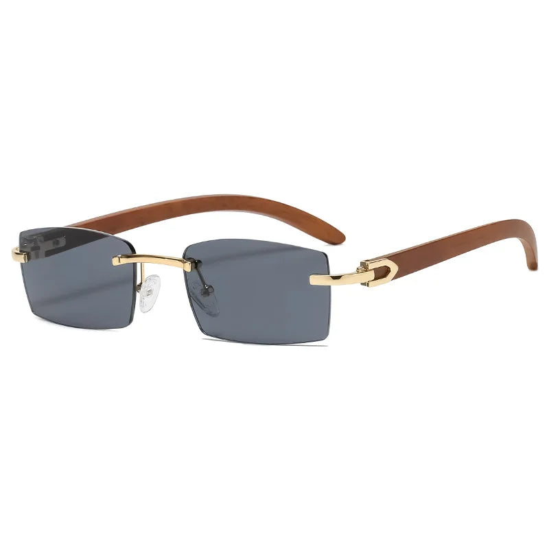 Rectangle Fashion Rimless Sunglasses for Women Men Gangster 90s Frameless Shades Retro Wooden Frame Eyewear-Dollar Bargains Online Shopping Australia