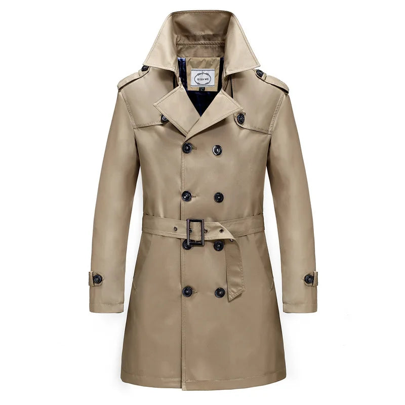 British Style Men's Long Trench Coats with Belt Fashion Slim Windbreak Overcoat Male Double Breasted Jackets-Dollar Bargains Online Shopping Australia