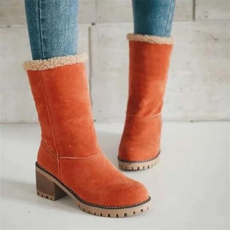 Comfortable Plus Velvet Warm Square Heel Round Toe Solid Color Women's  Ankle Boots