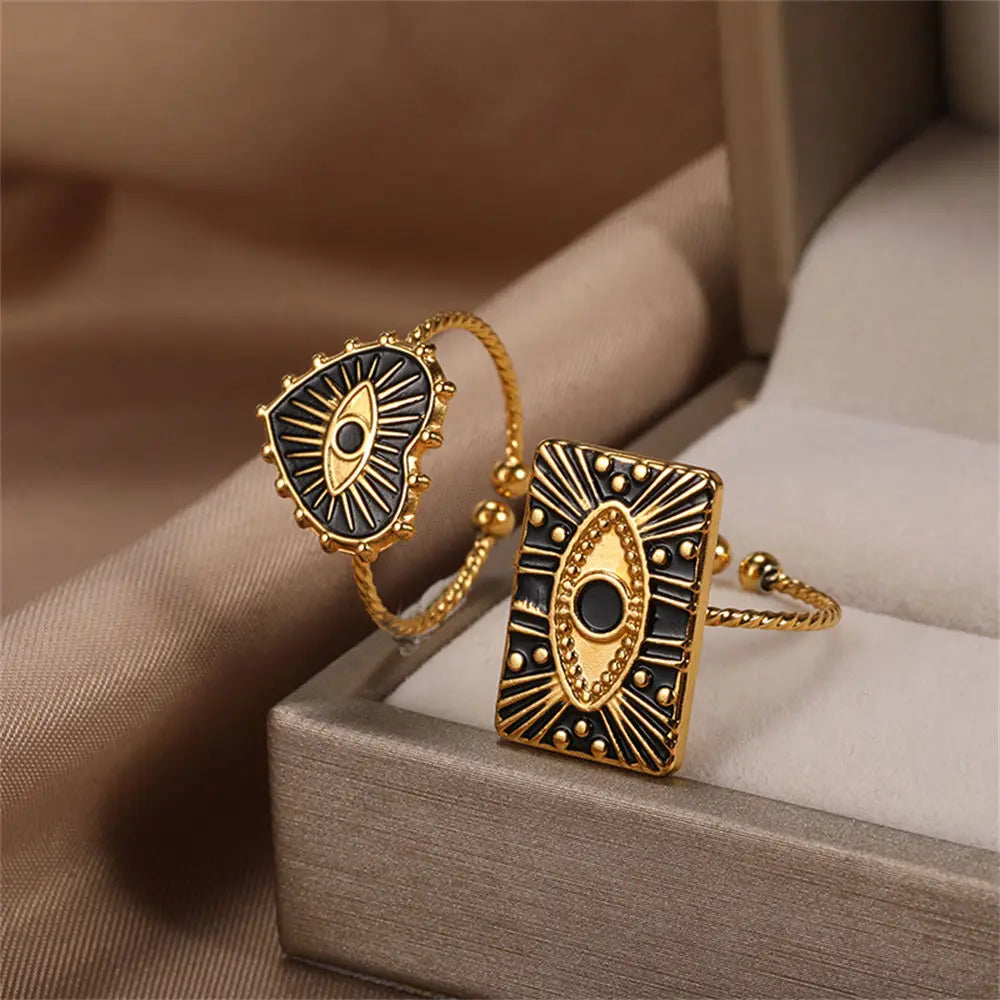 Geometric Engraving Evil Eye Heart Shape Open Rings For Women Fashion Rectangle Turkey Lucky Joints Rings Men Jewelry-Dollar Bargains Online Shopping Australia