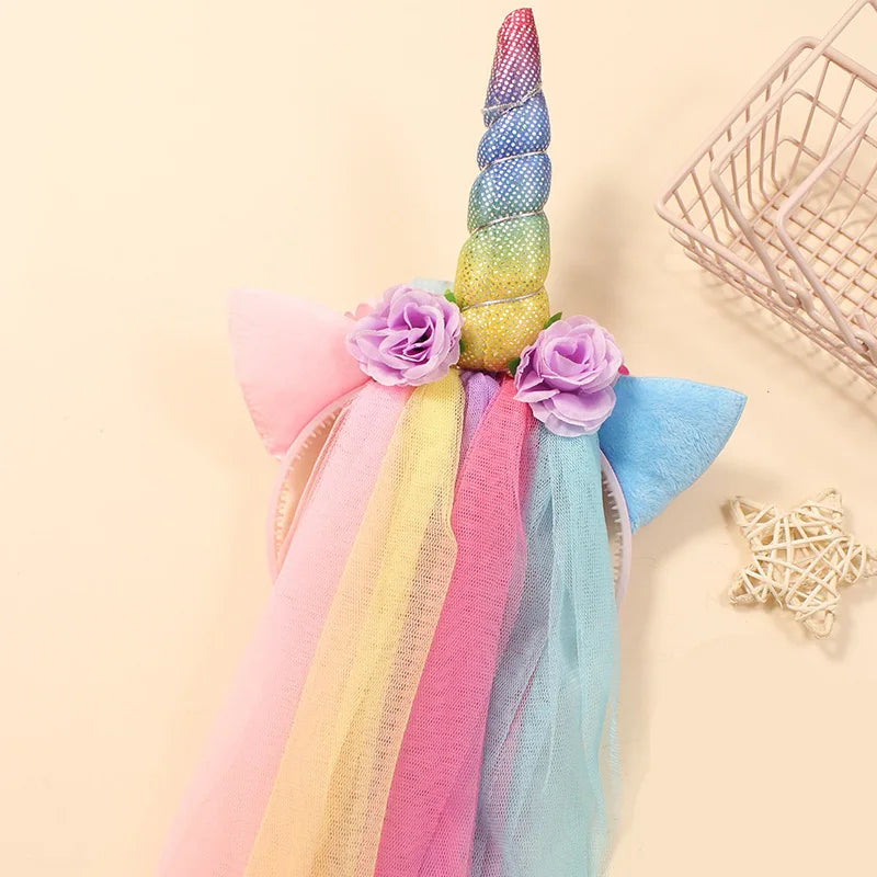 rainbow Unicorn headband Princess Gradient Flow Sue Lace female headband Flower headband veil headband-Dollar Bargains Online Shopping Australia