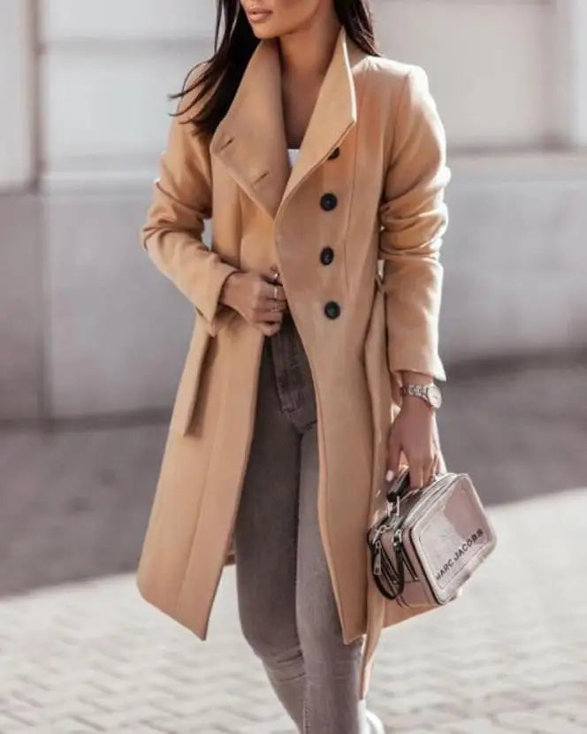 Casual Button Front Longline Coat With Belt Woman clothes outifits Winter coat for women-Dollar Bargains Online Shopping Australia