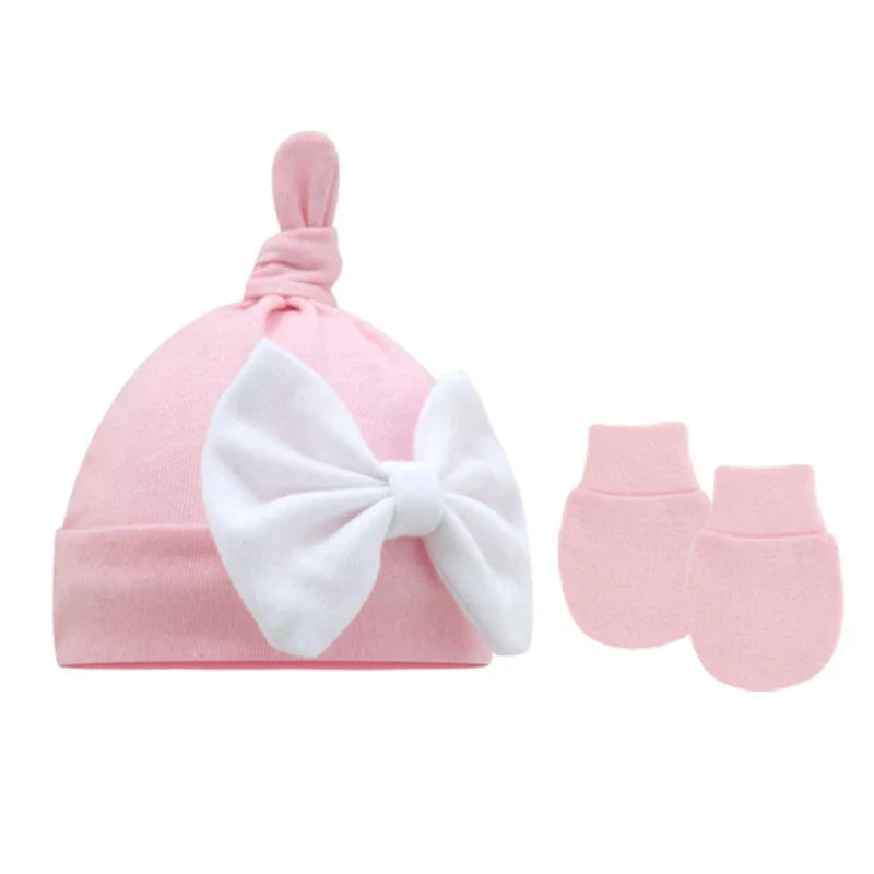 Newborn Bun Knot Hat Baby Hospital Hat Glove Set Boys Girls Unisex Headwear-Dollar Bargains Online Shopping Australia