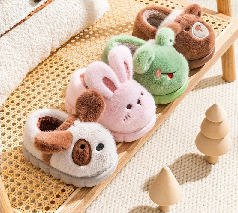 Winter Warm Kids Slippers Boys and Girls Indoor Non-slip Cotton Shoes Cartoon Fur Slides Children's Cotton Slippers