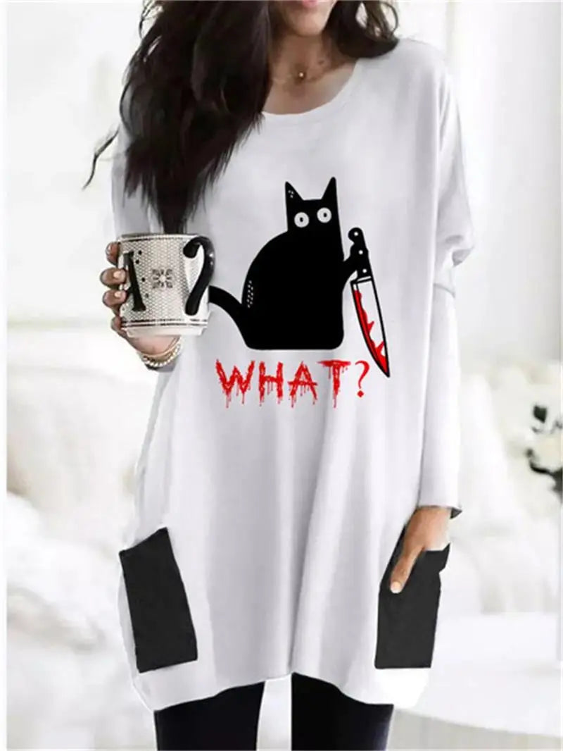 long hoodless sweatshirt 3D printing Halloween Black Cat pattern top-Dollar Bargains Online Shopping Australia