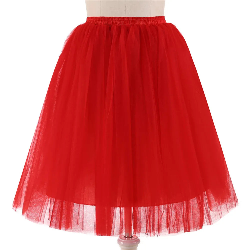 Women Tulle Skirt Pleated Gauze Knee Length Mesh A Line Skirt Adult Tutu Ballet Dancing Chic High Waist Party Skirts Fairy Style