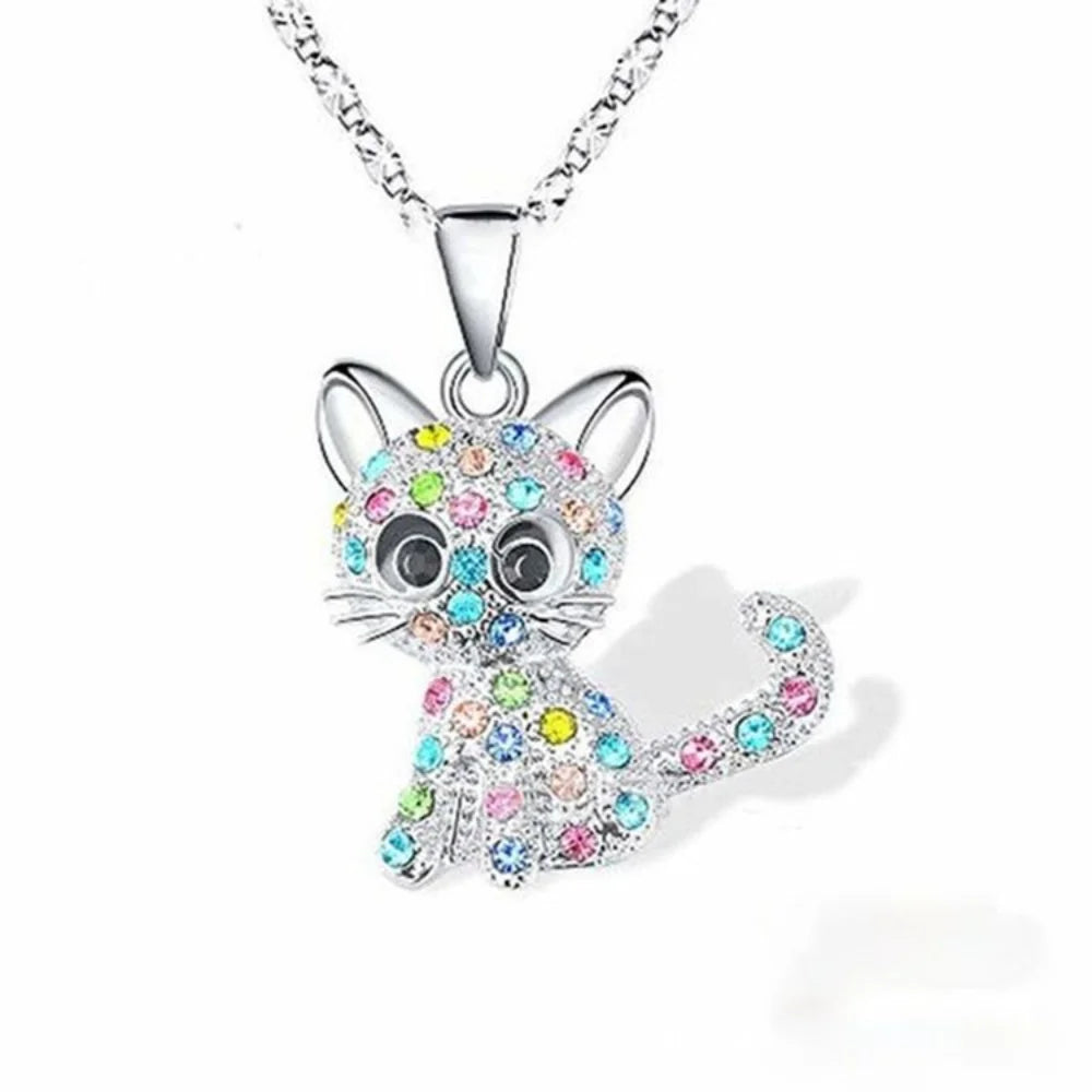 Exquisite Fashion Cute Little Cat Earrings Necklace Animal Jewelry Set for Women Daily Accessories Anniversary Party Gift-Dollar Bargains Online Shopping Australia