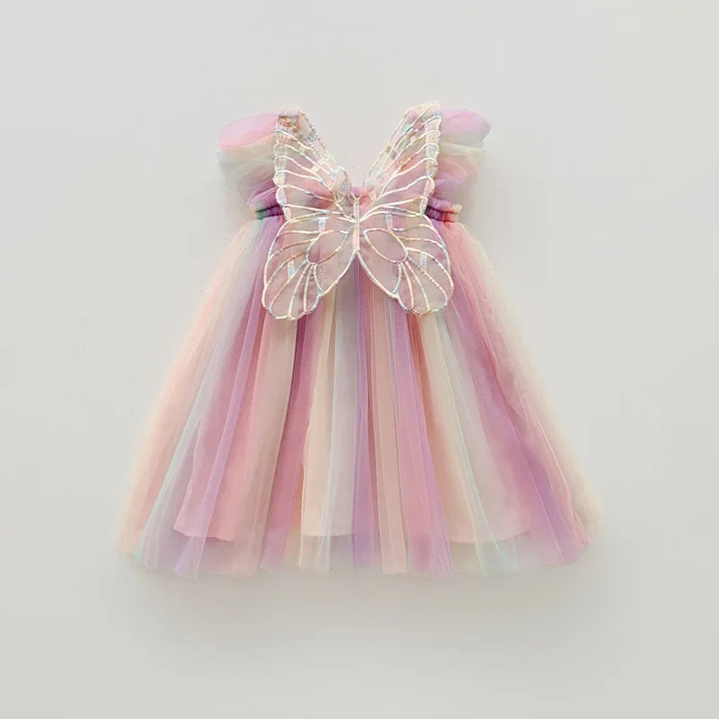 Girls Organza Wings Rainbow Mesh Dress Sleeve Baby Princess Dress Birthday Party-Dollar Bargains Online Shopping Australia