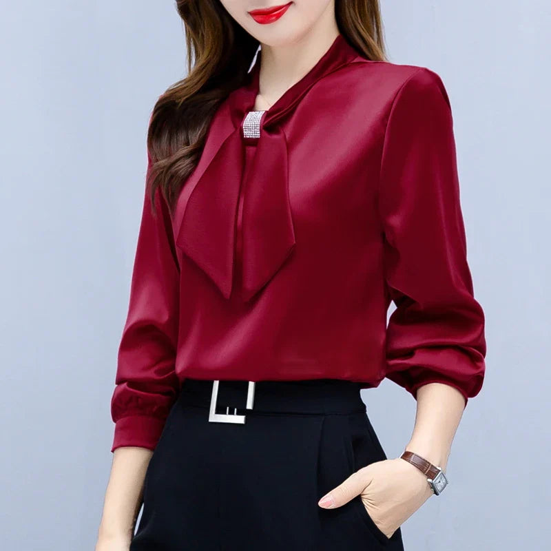 Long Sleeve Blouse Women Bow Collar Chiffon Blouse Shirt Tops Women Blouses Shirts-Dollar Bargains Online Shopping Australia