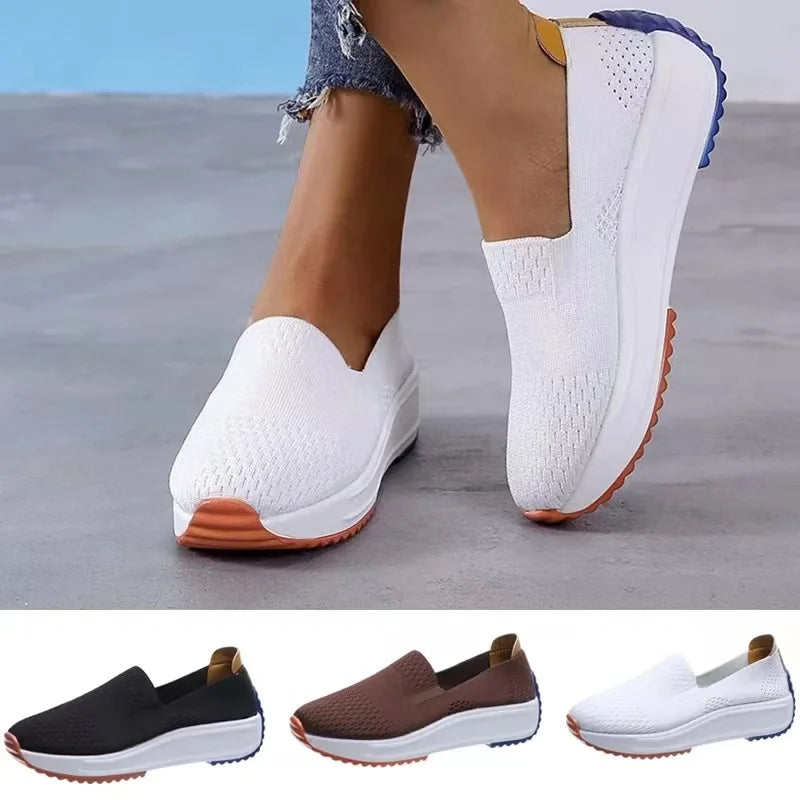 Spring Women Sneakers Mesh Flats Thick Sole Wedge Slip-on Female Shoes Lady Breathable Cozy Concise Casual Sports Walking Shoes-Dollar Bargains Online Shopping Australia