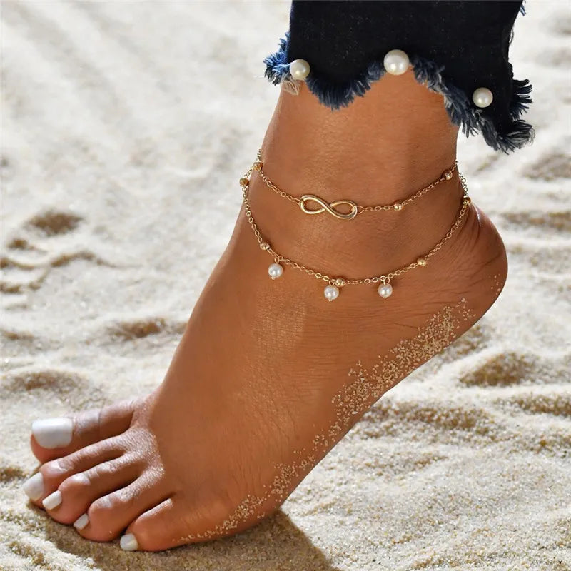 Fashion Colorful Crystal Beads Anklets for Women Boho Gold Color Chain Ankle Bracelet Leg Bracelet Ocean Beach Foot Jewelry-Dollar Bargains Online Shopping Australia