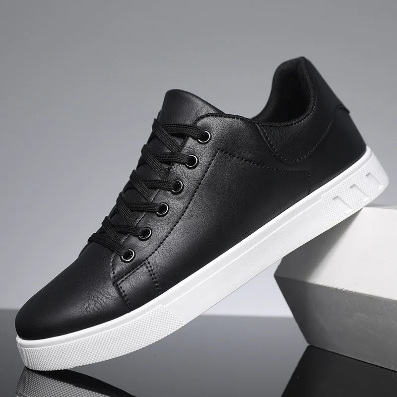 Classic Men Leather Shoes Thick-soled Casual Sneakers Trendy Lace-up Walking Shoes Spring Anti-slip Comfortable Vulcanized Shoes-Dollar Bargains Online Shopping Australia