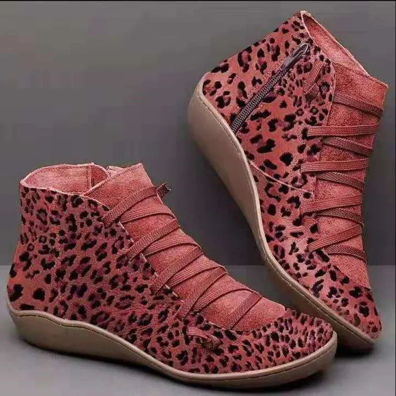 Ankle Boots Casual Women Winter Boots Leopard Print Wedges Flat Booties Warm-Dollar Bargains Online Shopping Australia