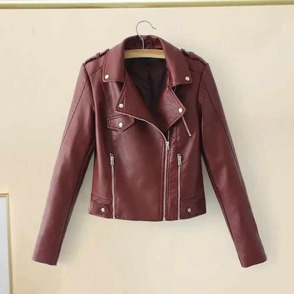 Classic Jacket Coat Coldproof Motorcycle Jacket Pocket Solid Color Faux Leather Short Cardigan Jacket Warm-Dollar Bargains Online Shopping Australia