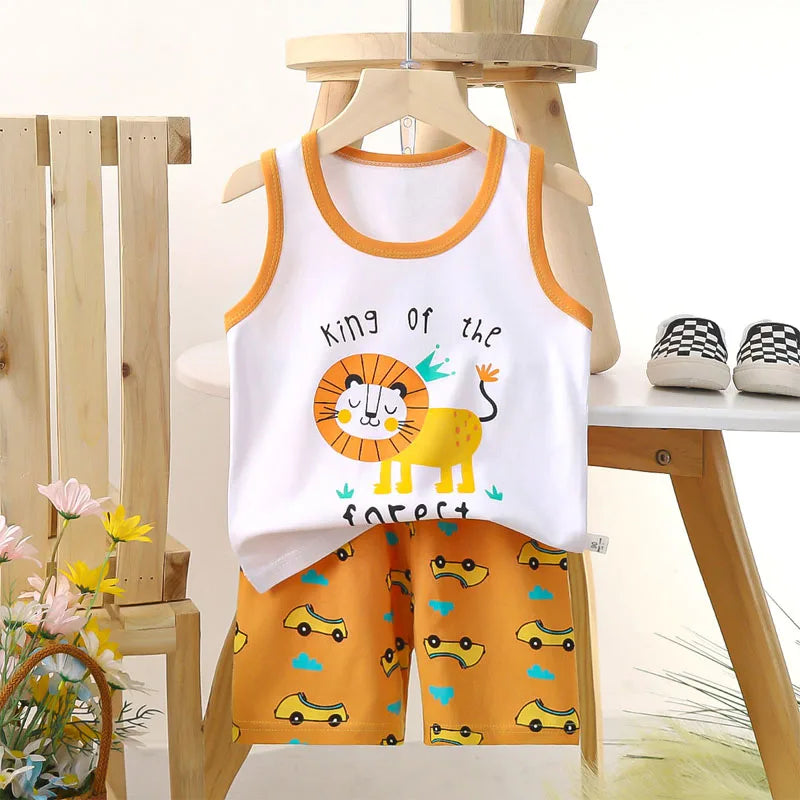 Boys Vest Set Summer Cotton New Clothes Children's Sleeveless Cartoon Wool Comfort Set Class A Thin Two-piece Set for 6-9months-Dollar Bargains Online Shopping Australia