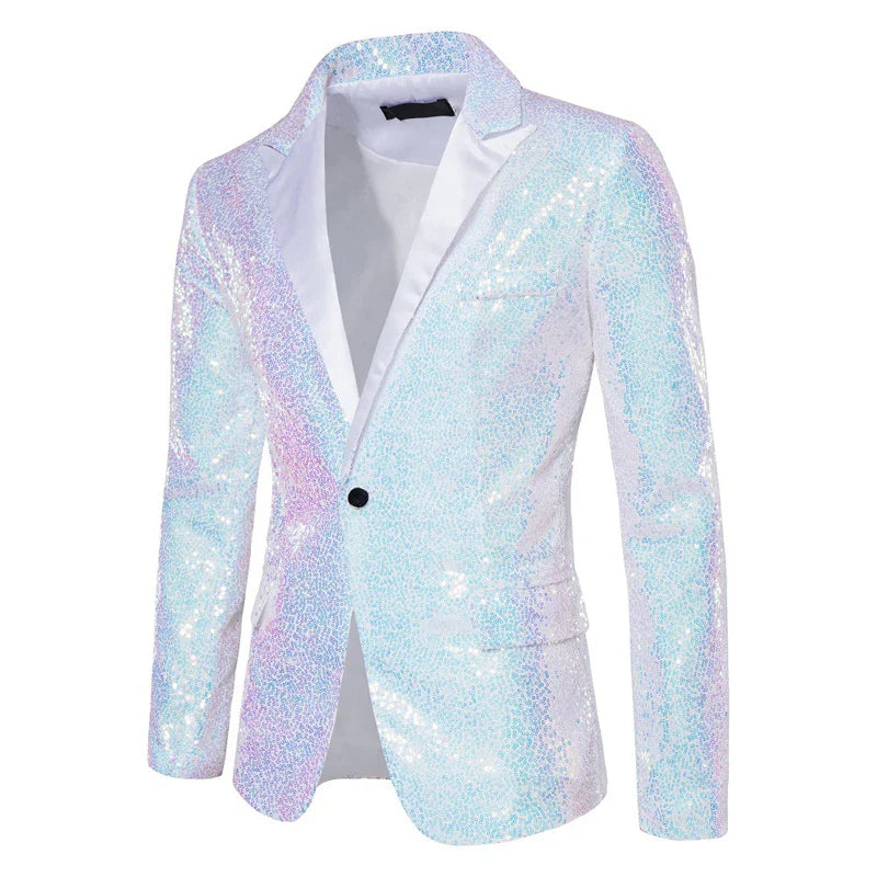 Shiny White Sequin Glitter Blazer for Men One Button Peak Collar Tuxedo Jacket Mens Wedding Groom Party Prom Stage-Dollar Bargains Online Shopping Australia