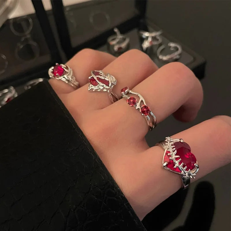 Vintage Red Enamel Cross Open Rings For Women Men Punk Hip Hop Irregular Lava Texture Rings Y2K Aesthetic Jewelry-Dollar Bargains Online Shopping Australia