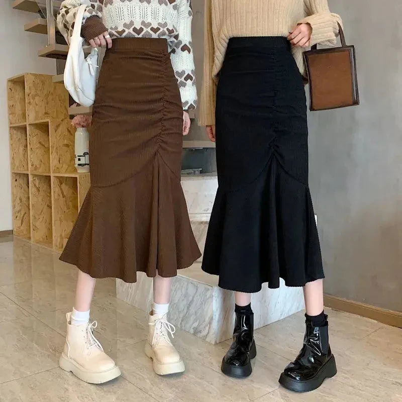 High Waist Midi Skirts Women Slim Fit Hip Mermaid Skirt Woman Korean Ruffles-Dollar Bargains Online Shopping Australia