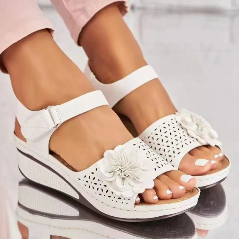 Women Sandals Hollow Out Floral Pattern Sandals Ms Ankle Strap Platform Sandals Sexy Breathable Slip on Classics Wedge Footwear-Dollar Bargains Online Shopping Australia