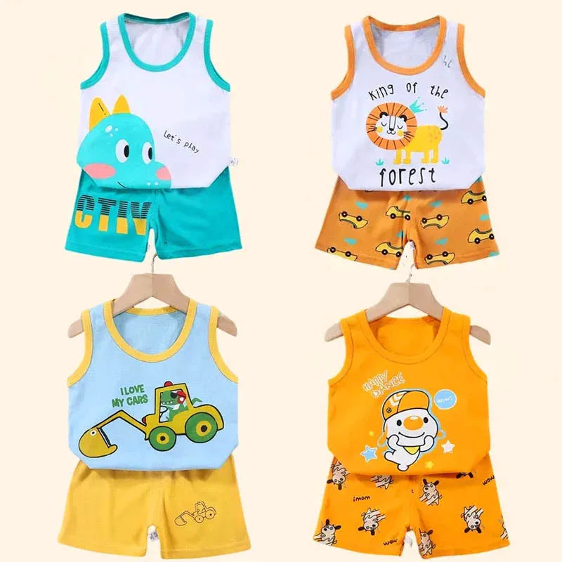 Boys Vest Set Summer Cotton New Clothes Children's Sleeveless Cartoon Wool Comfort Set Class A Thin Two-piece Set for 6-9months-Dollar Bargains Online Shopping Australia