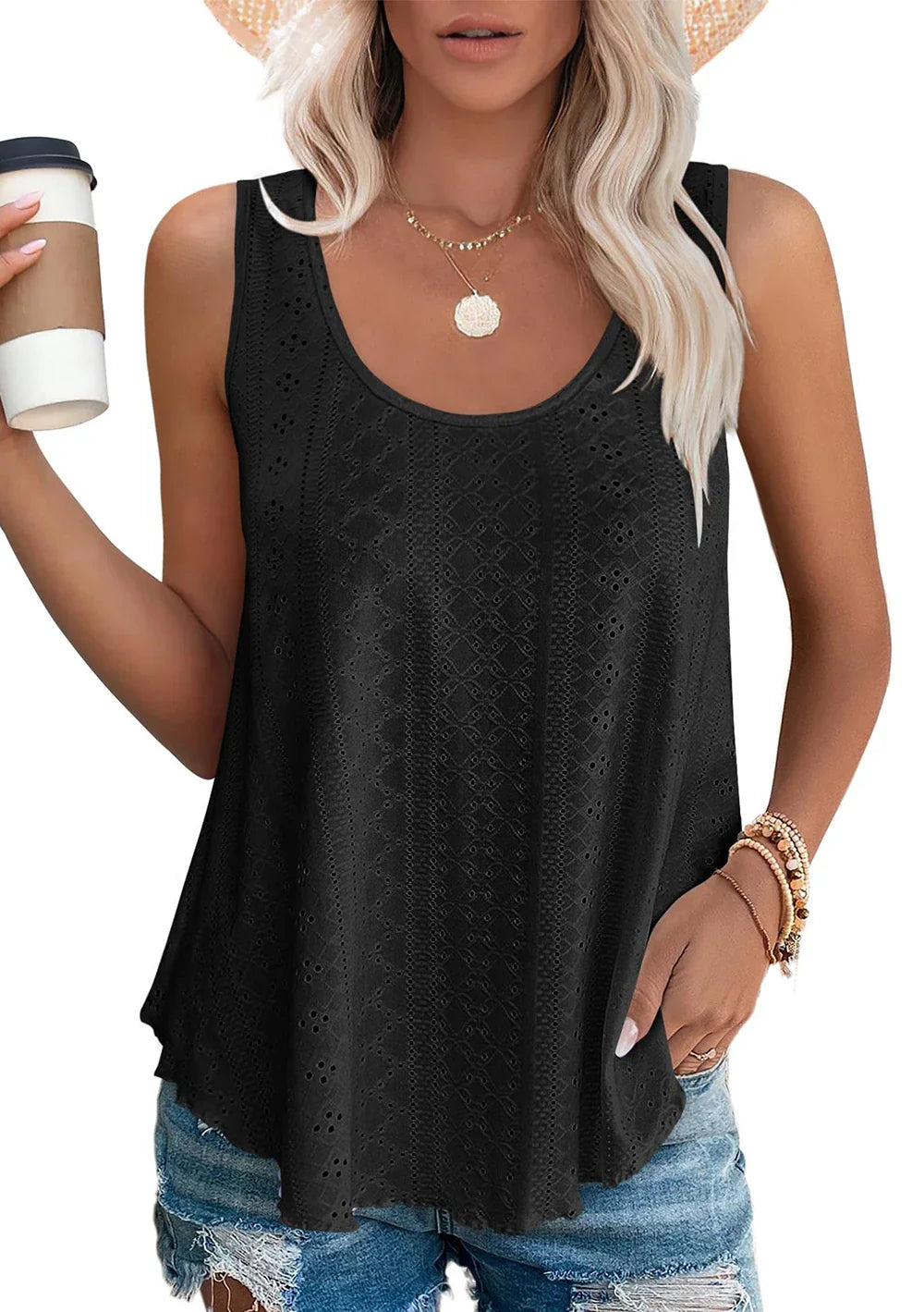 Womens Tank Tops U Neck Casual Vest Dolphin Hem Casual Flowy Summer Sleeveless Tunic Tshirts-Dollar Bargains Online Shopping Australia