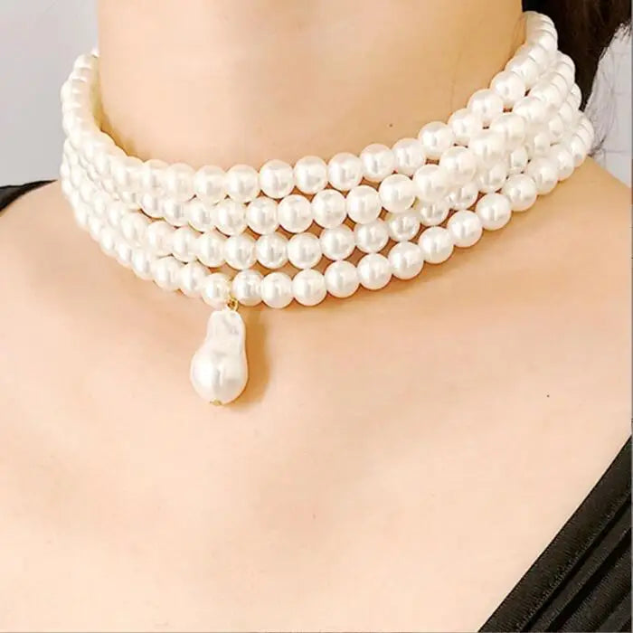 Multi-layer imitation pearl beaded short necklace earring set-Dollar Bargains Online Shopping Australia