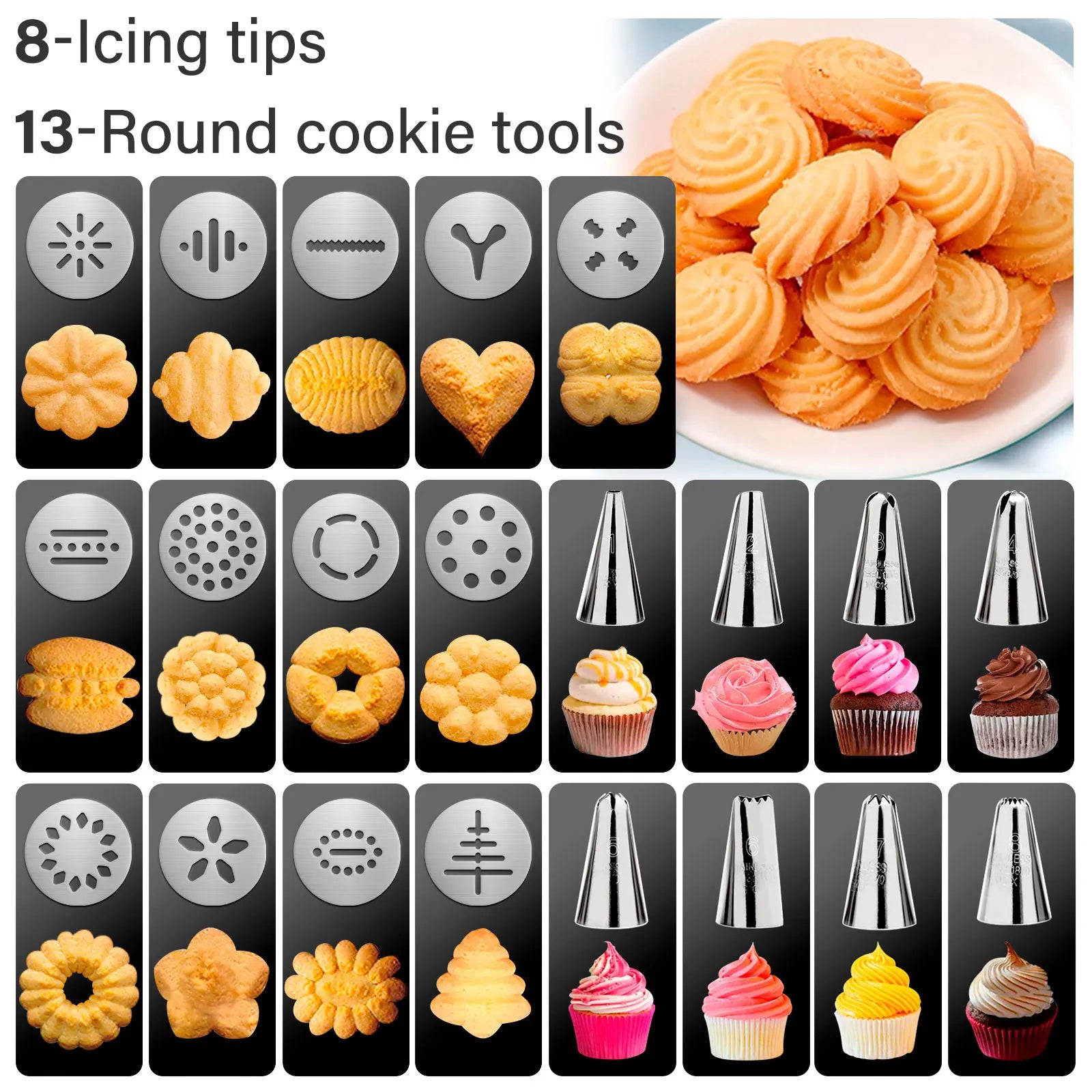 Biscuit Press Stainless Steel Cream Decorating Cookie Gun Nozzle Mold DIY Pastry Extruder Different Shapes Kitchen Baking Tools