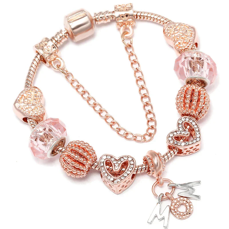 Rose Gold HAPPY Pendant Charm Bracelets Bangles Women Silver Plated Bracelet Handmade Jewelry Crystal-Dollar Bargains Online Shopping Australia