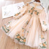 Little Girls Autumn Full Sleeves Dress for Children Party Kids Casual Dress Pink Floral Embroidery Dresses Princess Wear