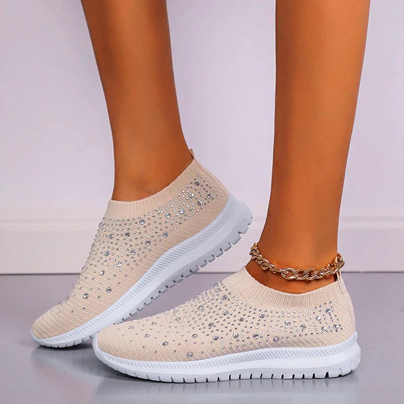 Crystal Breathable Mesh Sneaker Shoes for Women Comfortable Soft Bottom Flats Plus Non Slip-Dollar Bargains Online Shopping Australia