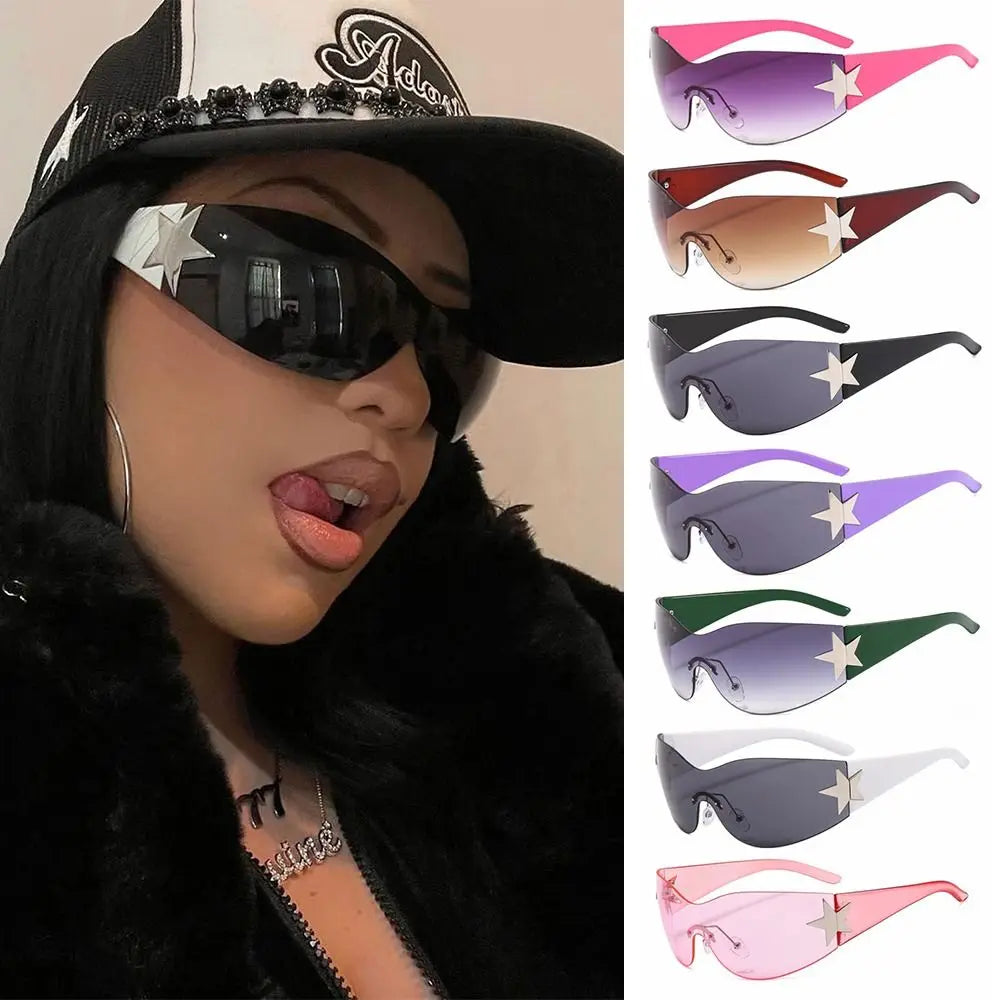 Punk Y2K Sunglasses Women Men Wrap Around Sun Glasses Shades Star Decoration Eyewear-Dollar Bargains Online Shopping Australia