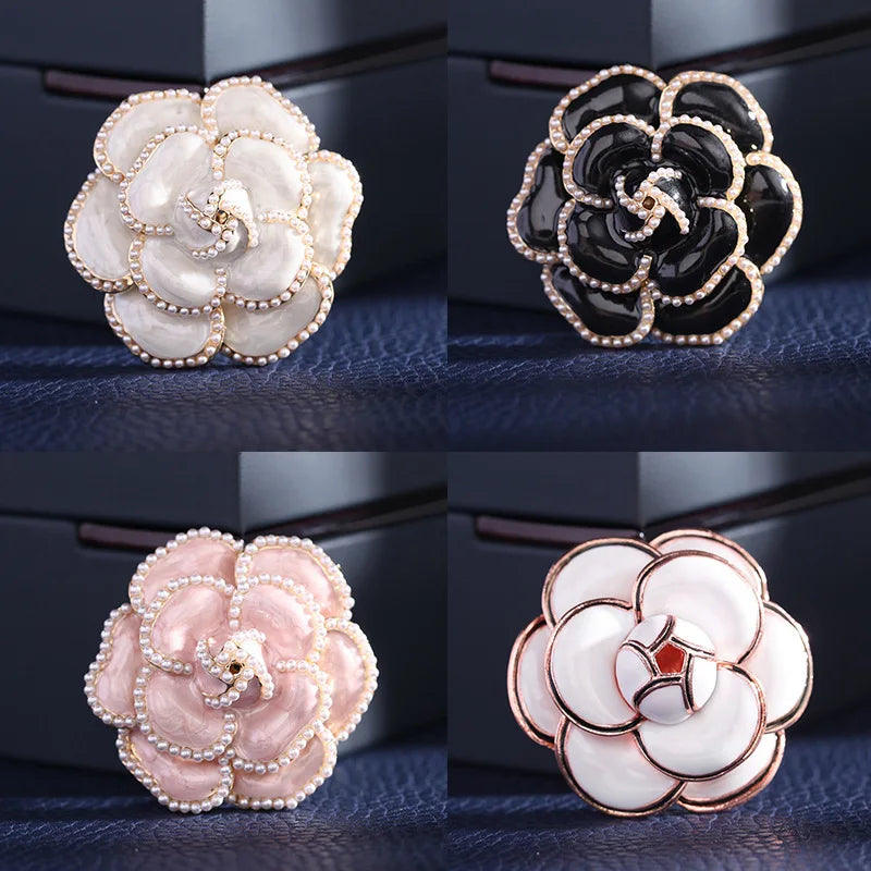 Luxury Small Fragrant Camellia Brooch Women High-end Pearl Flower Brooches for Lady Vintage Jewelry Trendy Coat Accessories Pin-Dollar Bargains Online Shopping Australia