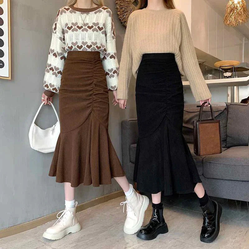 High Waist Midi Skirts Women Slim Fit Hip Mermaid Skirt Woman Korean Ruffles-Dollar Bargains Online Shopping Australia