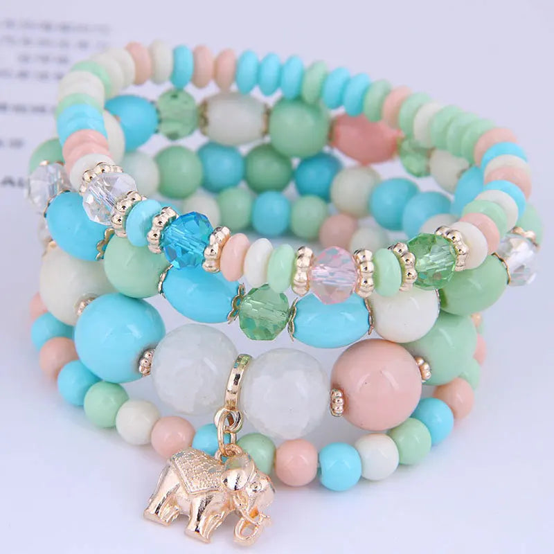 Bohemian Pink Crystal Beads Heart Charm Bracelets Women Girls Ethnic Tree Of Life Charm Wrap Bracelet-Dollar Bargains Online Shopping Australia