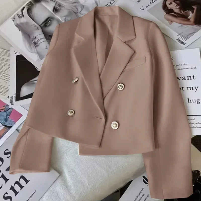 Fashion Short Women Blazers Elegant Female Suits Jacket Tops Casual   Solid Long Sleeve Office Lady Blazer Coat