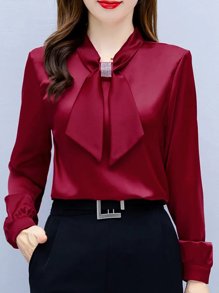 Long Sleeve Blouse Women Bow Collar Chiffon Blouse Shirt Tops Women Blouses Shirts-Dollar Bargains Online Shopping Australia