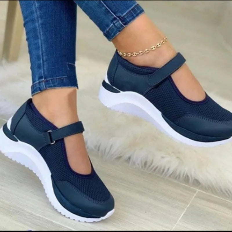 Knitted Women's Thick Sole Single Shoes Women's Grid Casual Women's Shoes Sneakers Women