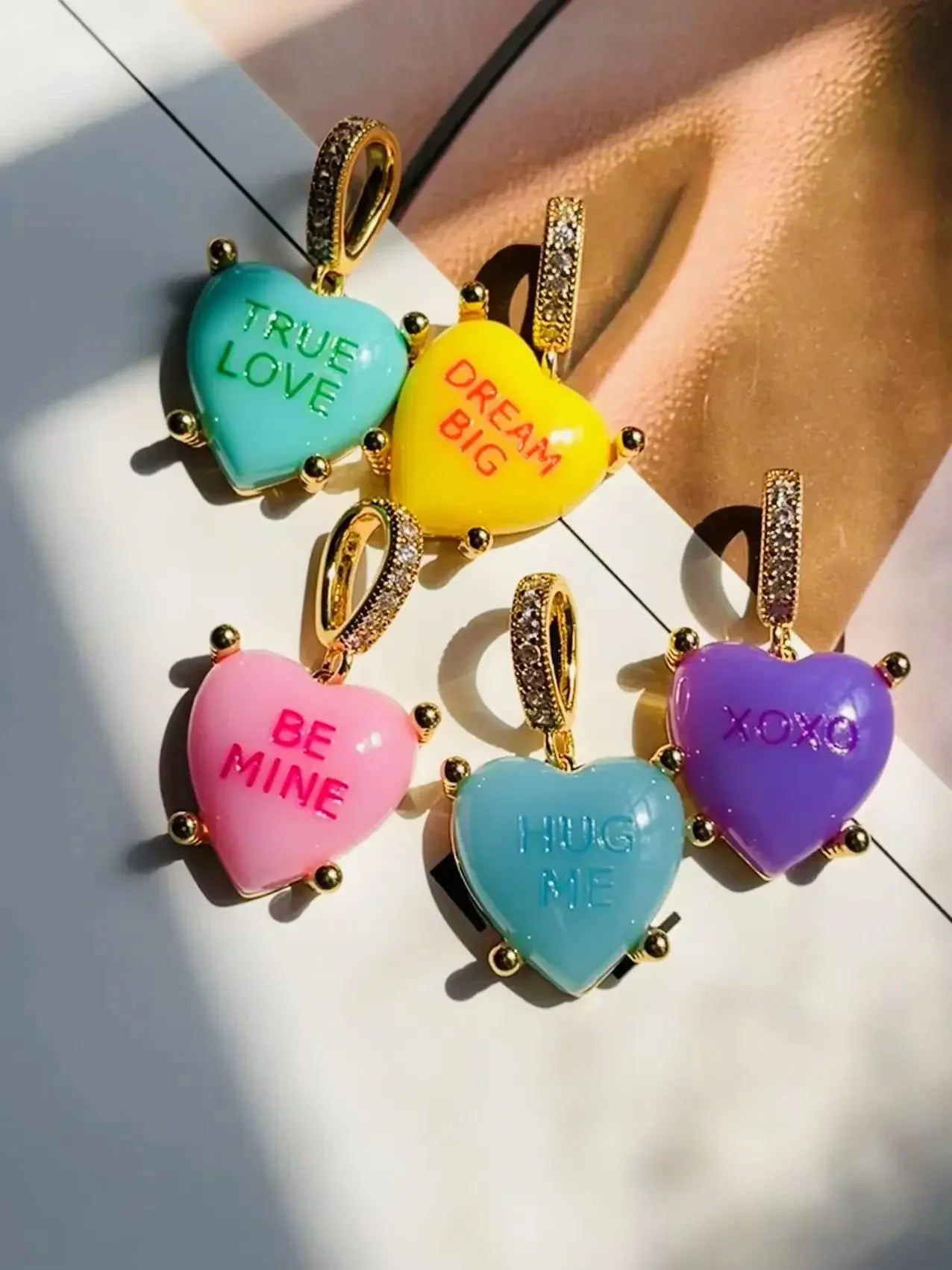 Colorful Heart Pendant Trendy English Words Resin Love Heart Zircon Charm Clavicle Chains Necklace for Women Y2K Fashion Jewelry-Dollar Bargains Online Shopping Australia