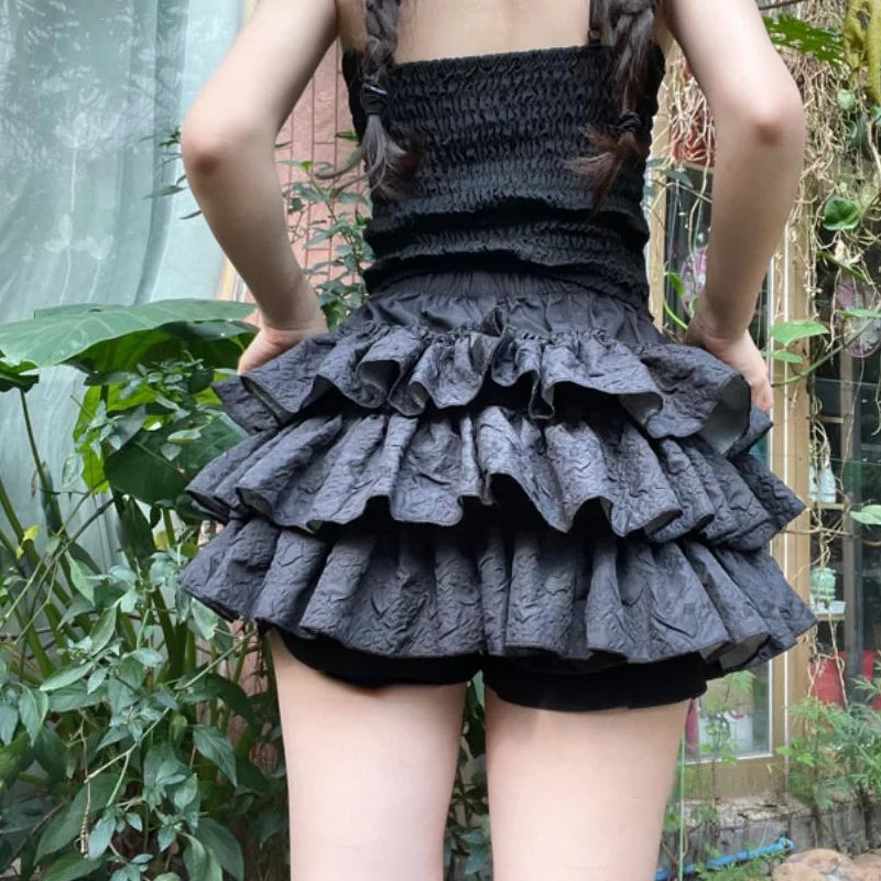 Kawaii Lolita Skirt Shorts Women Summer Ruffle Patchwork Layered High Waist Cute Balletcore Mini Skirt Tutu Petticoat-Dollar Bargains Online Shopping Australia