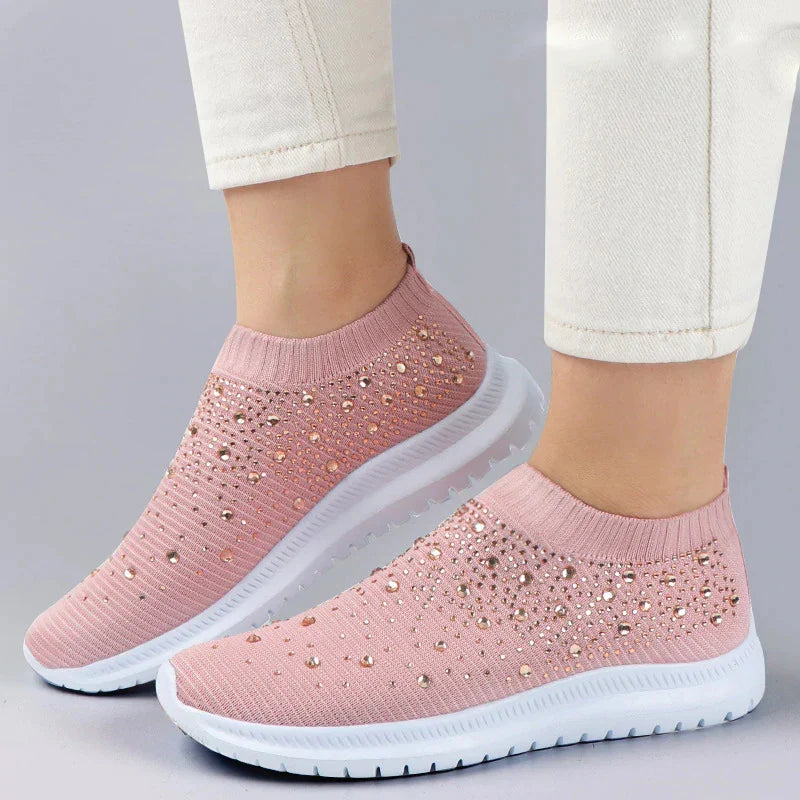 Crystal Breathable Mesh Sneaker Shoes for Women Comfortable Soft Bottom Flats Plus Non Slip-Dollar Bargains Online Shopping Australia