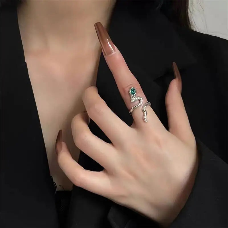 Vintage Micro-Inlaid Zircon Snake Ring Finger Ring for Women Ins Adjustable Crystal Puck Rings Girls Party Engagement Jewelry-Dollar Bargains Online Shopping Australia