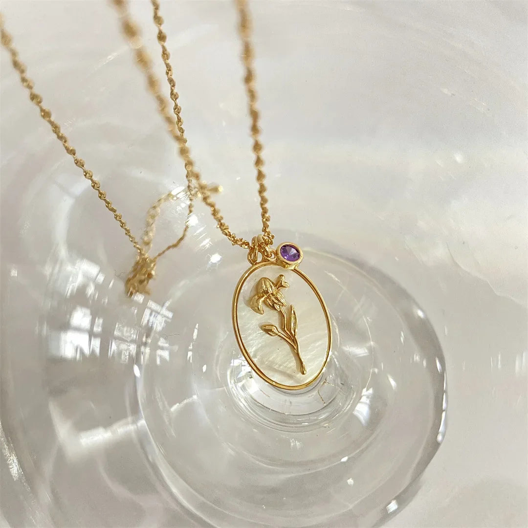 12 Birth Month Flower Birthstone Necklace for Women Charm White Shell Pendant Necklaces Mom Girlfriend Birthday Gift-Dollar Bargains Online Shopping Australia