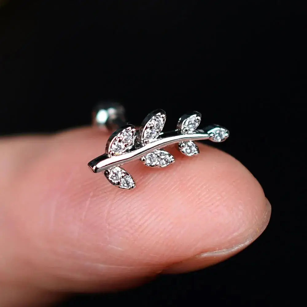 Flower Leaf Tragus Helix Piercing Studs Earrings Women Mini Crystal CZ Stainless Steel-Dollar Bargains Online Shopping Australia