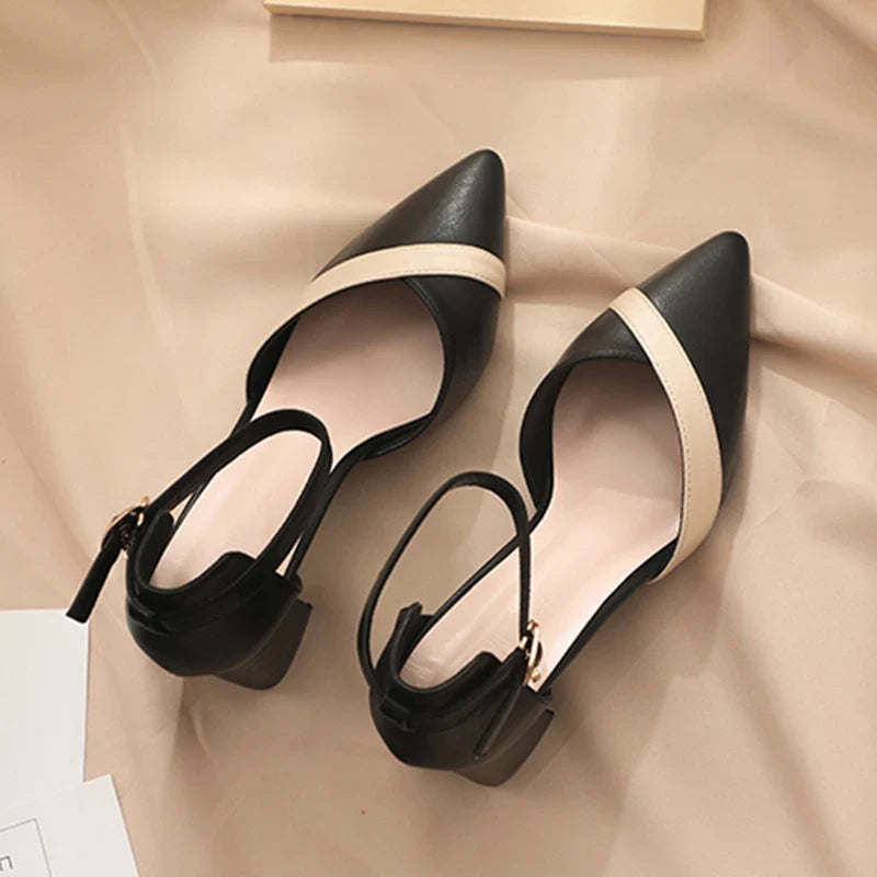 Med Heels Pumps Women Pointed Toe Ankle Strap High Heels Shoes Woman Pu Leather Patchwork Office Shoes Female-Dollar Bargains Online Shopping Australia