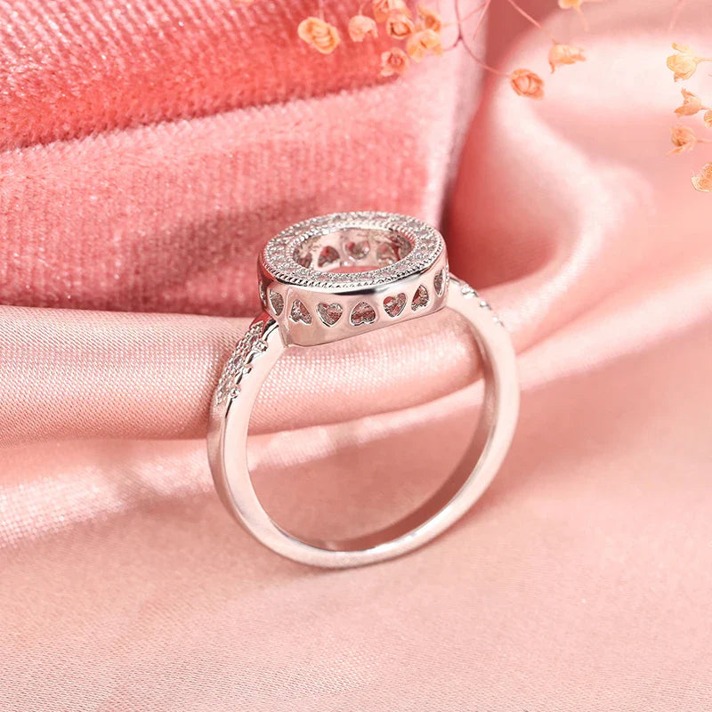 Round Zircon Ring 925 Sterling Silver Crystal Inlaid Wedding Ring Female Jewelry Wedding Bride Simple Jewelry-Dollar Bargains Online Shopping Australia