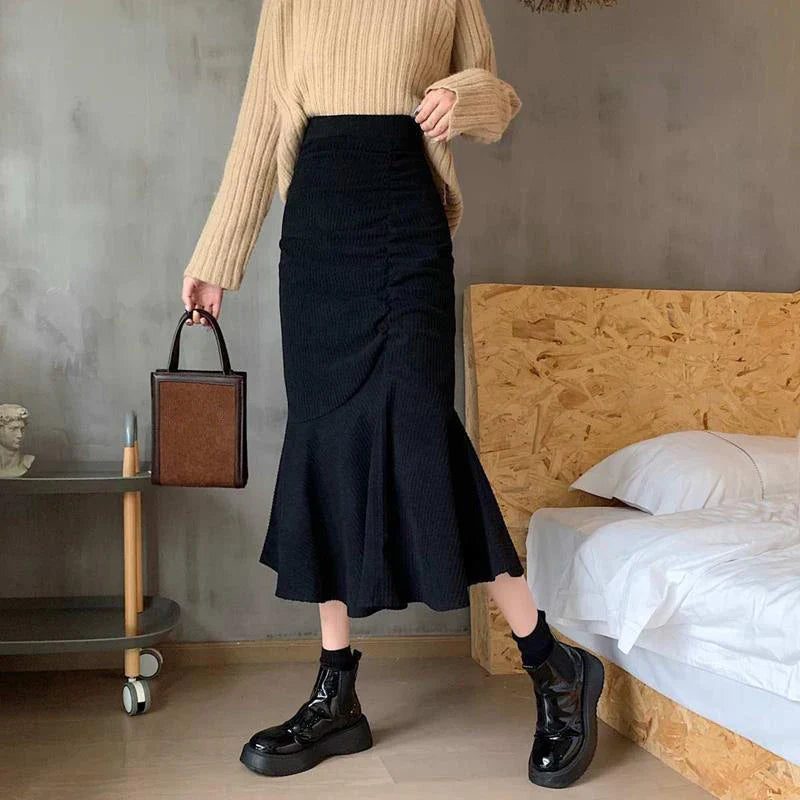 High Waist Midi Skirts Women Slim Fit Hip Mermaid Skirt Woman Korean Ruffles-Dollar Bargains Online Shopping Australia